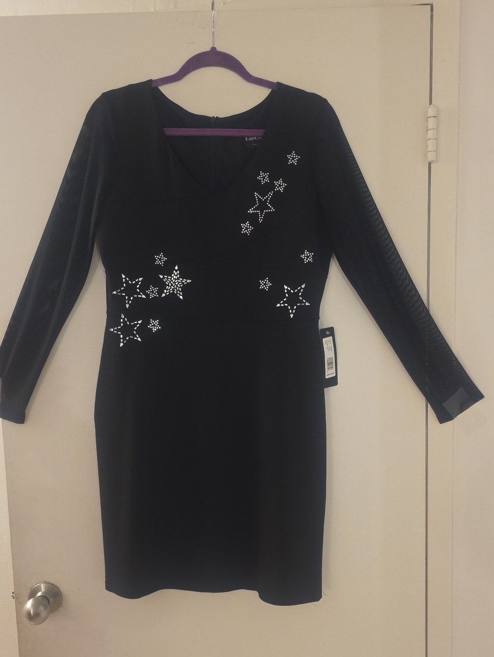 Black Star-Embellished Long Sleeve Dress
